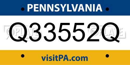 Q33552Q Pennsylvania License Plate