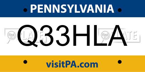 Q33HLA Pennsylvania License Plate