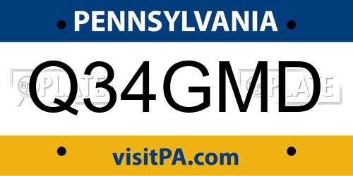 Q34GMD Pennsylvania License Plate