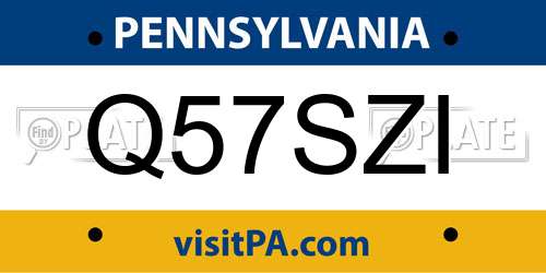 Q57SZI Pennsylvania License Plate