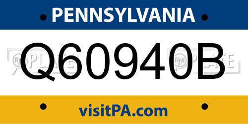 Q60940B Pennsylvania License Plate