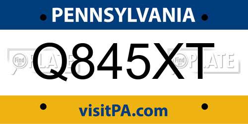 Q845XT Pennsylvania License Plate