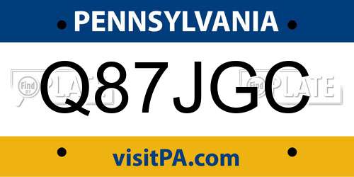 Q87JGC Pennsylvania License Plate