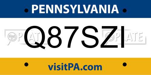 Q87SZI Pennsylvania License Plate