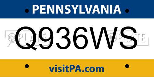 Q936WS Pennsylvania License Plate