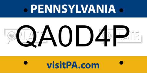 QA0D4P Pennsylvania License Plate