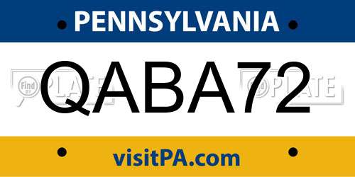 QABA72 Pennsylvania License Plate