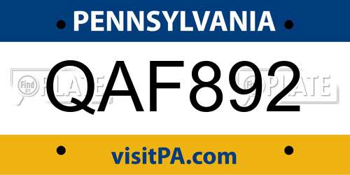 QAF892 Pennsylvania License Plate