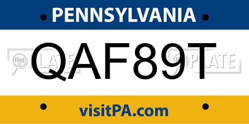 QAF89T Pennsylvania License Plate