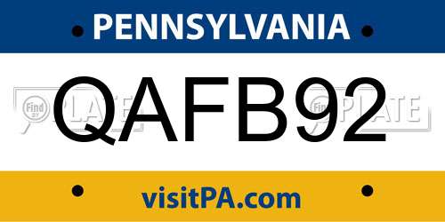 QAFB92 Pennsylvania License Plate