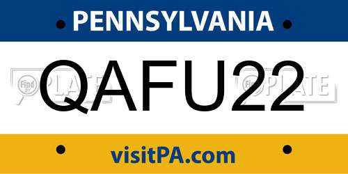QAFU22 Pennsylvania License Plate