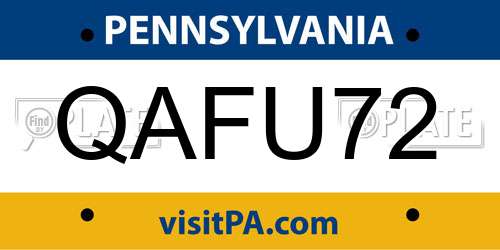 QAFU72 Pennsylvania License Plate