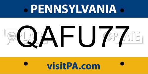 QAFU77 Pennsylvania License Plate