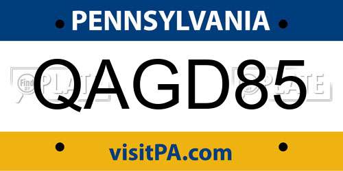 QAGD85 Pennsylvania License Plate