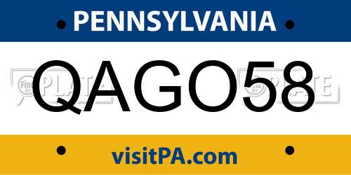 QAGO58 Pennsylvania License Plate