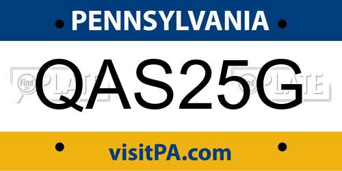 QAS25G Pennsylvania License Plate