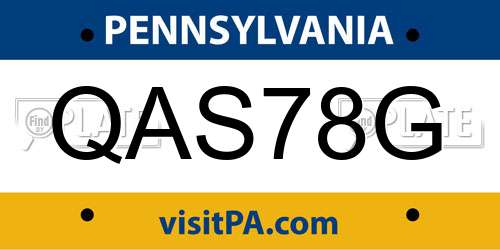 QAS78G Pennsylvania License Plate