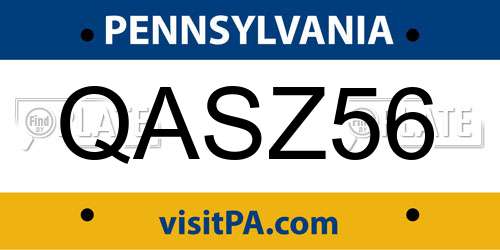 QASZ56 Pennsylvania License Plate