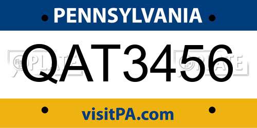 QAT3456 Pennsylvania License Plate