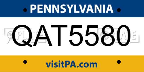QAT5580 Pennsylvania License Plate