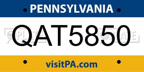 QAT5850 Pennsylvania License Plate