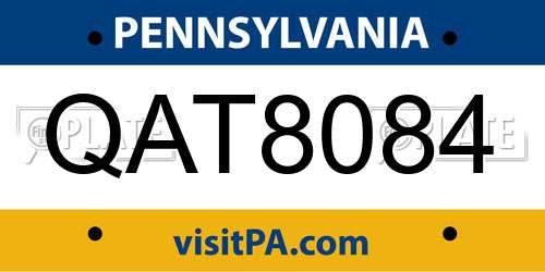QAT8084 Pennsylvania License Plate