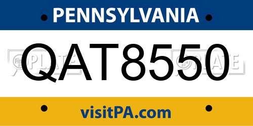 QAT8550 Pennsylvania License Plate