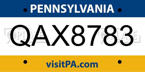 QAX8783 Pennsylvania License Plate