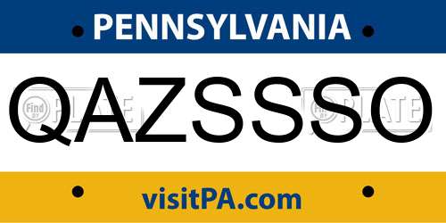 QAZSSSO Pennsylvania License Plate