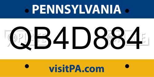 QB4D884 Pennsylvania License Plate