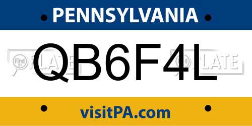 QB6F4L Pennsylvania License Plate