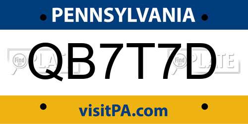 QB7T7D Pennsylvania License Plate