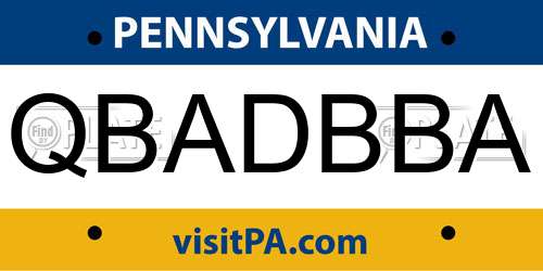 QBADBBA Pennsylvania License Plate