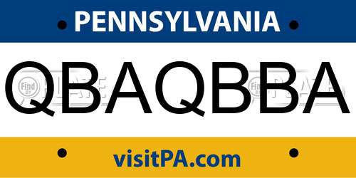 QBAQBBA Pennsylvania License Plate