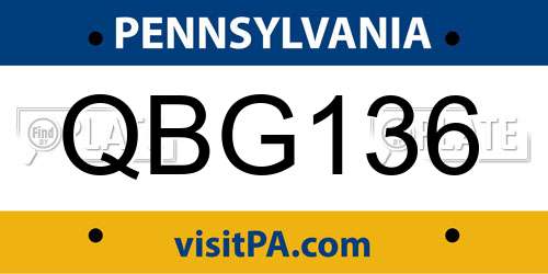 QBG136 Pennsylvania License Plate