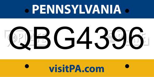 QBG4396 Pennsylvania License Plate