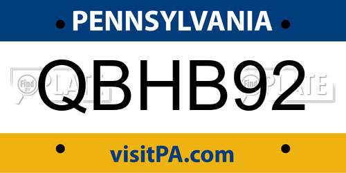 QBHB92 Pennsylvania License Plate
