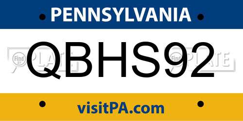 QBHS92 Pennsylvania License Plate