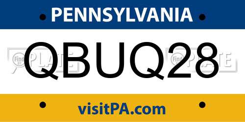 QBUQ28 Pennsylvania License Plate