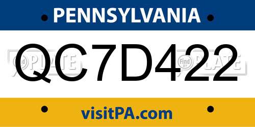 QC7D422 Pennsylvania License Plate