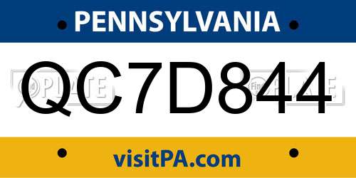 QC7D844 Pennsylvania License Plate