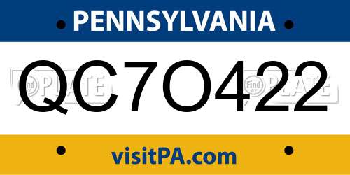QC7O422 Pennsylvania License Plate
