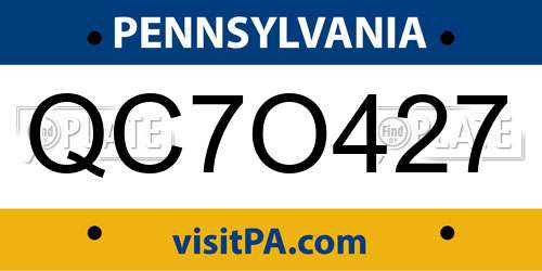 QC7O427 Pennsylvania License Plate