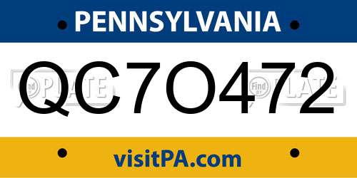 QC7O472 Pennsylvania License Plate