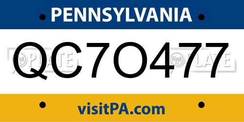 QC7O477 Pennsylvania License Plate