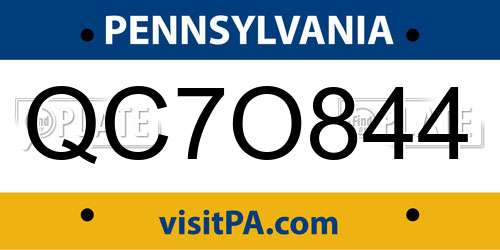 QC7O844 Pennsylvania License Plate