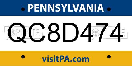 QC8D474 Pennsylvania License Plate