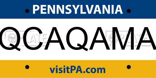 QCAQAMA Pennsylvania License Plate