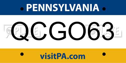 QCGO63 Pennsylvania License Plate