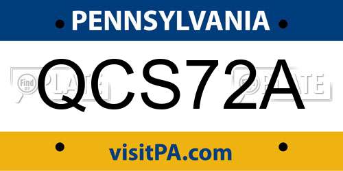 QCS72A Pennsylvania License Plate